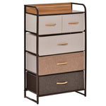 Chest of Drawers Sideboard 5 Foldable Fabric Drawers Brown