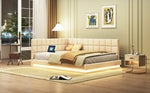 Upholstered Bed Sofa, 140x200 Multifunctional with LED & USB, Velvet Beige