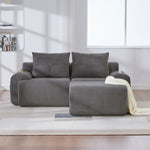 Modular 2-Seater Sofa with Ottomans, Cup Holder and Side Pocket, Dark Grey Corduroy