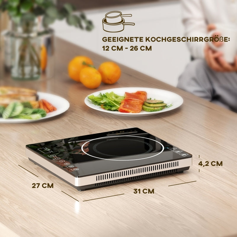 Induction Hob, Portable 1 Plate 2000W with Timer, Black
