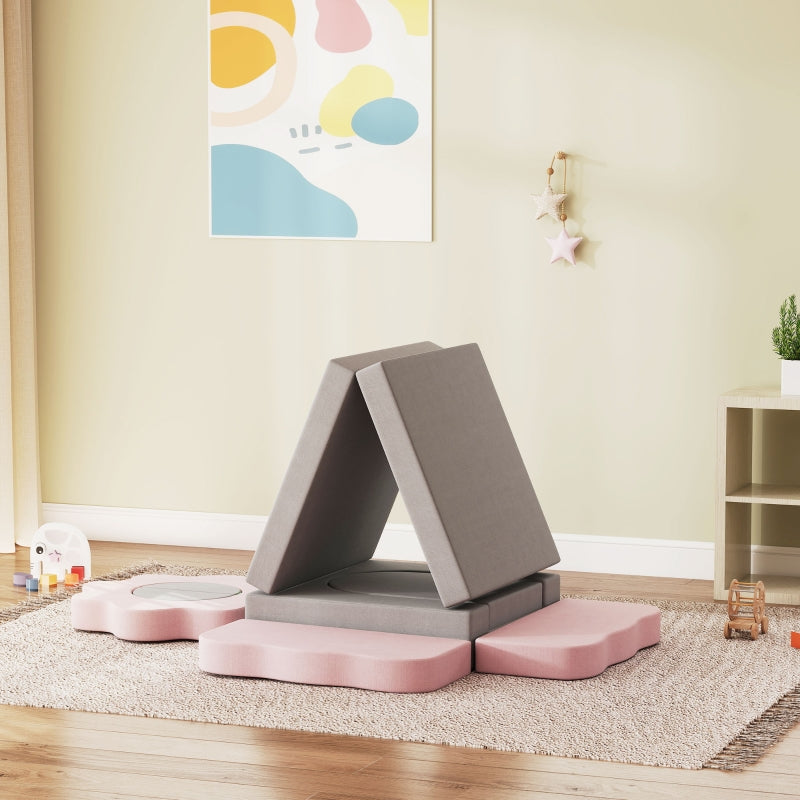 12-Piece Foam Block Set for Climbing Building and Crawling, Corduroy, Grey and Pink