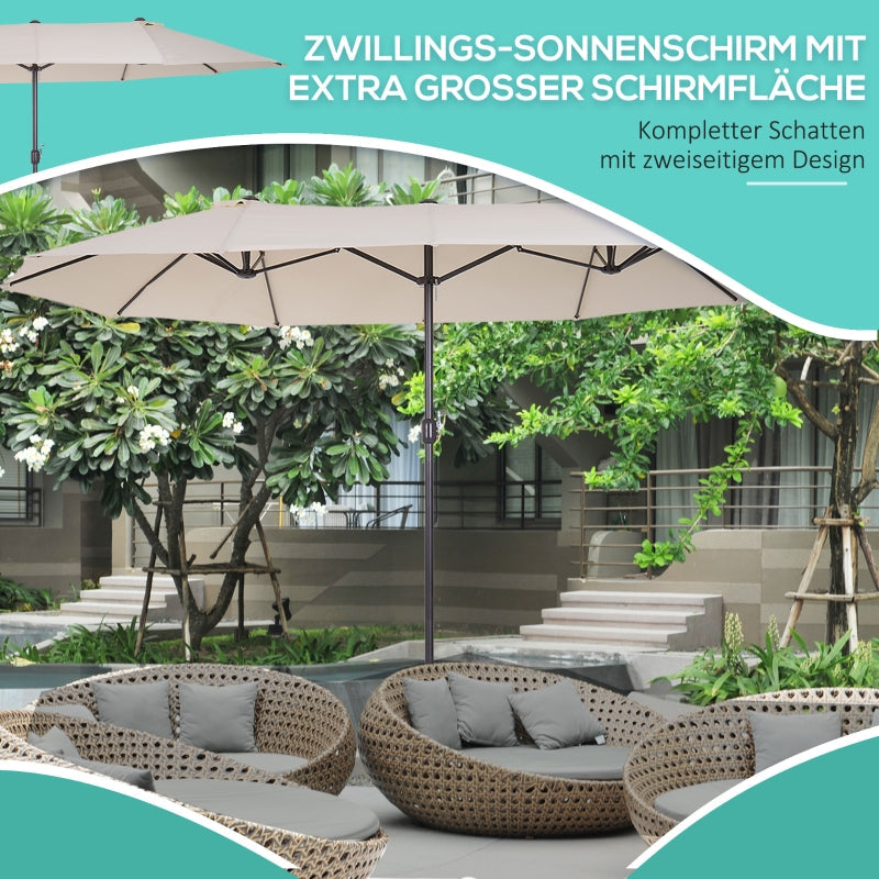 Parasol Double Patio Umbrella, Hand Crank, Oval, Beige