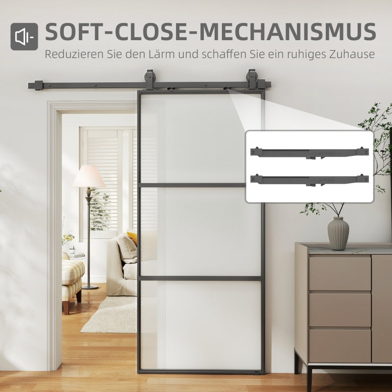 Sliding Door, Frosted Glass Soft-Close Track System, Steel Black