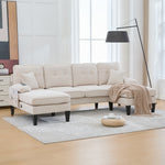 U-shaped Sofa Large 4-Seater Two Chaise Lounges Linen Fabric Beige