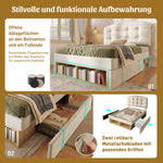 Upholstered Single Bed with Storage and Adjustable Headboard, 90x200cm, Beige Velvet