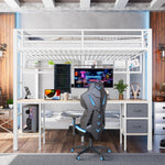 Loft Bed Desk Storage Drawers LED USB - White Iron Frame