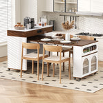 Kitchen Island Mobile Extendable Table Power Strips Ribbed Glass Storage - White/Walnut