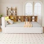 Sofa Bed 90x200 Pull-Out LED Storage Multifunctional Flannel Beige