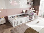 Children's Bed 90x200cm, Roof/Window, Storage, Safety Rail/Door, Solid Wood, White