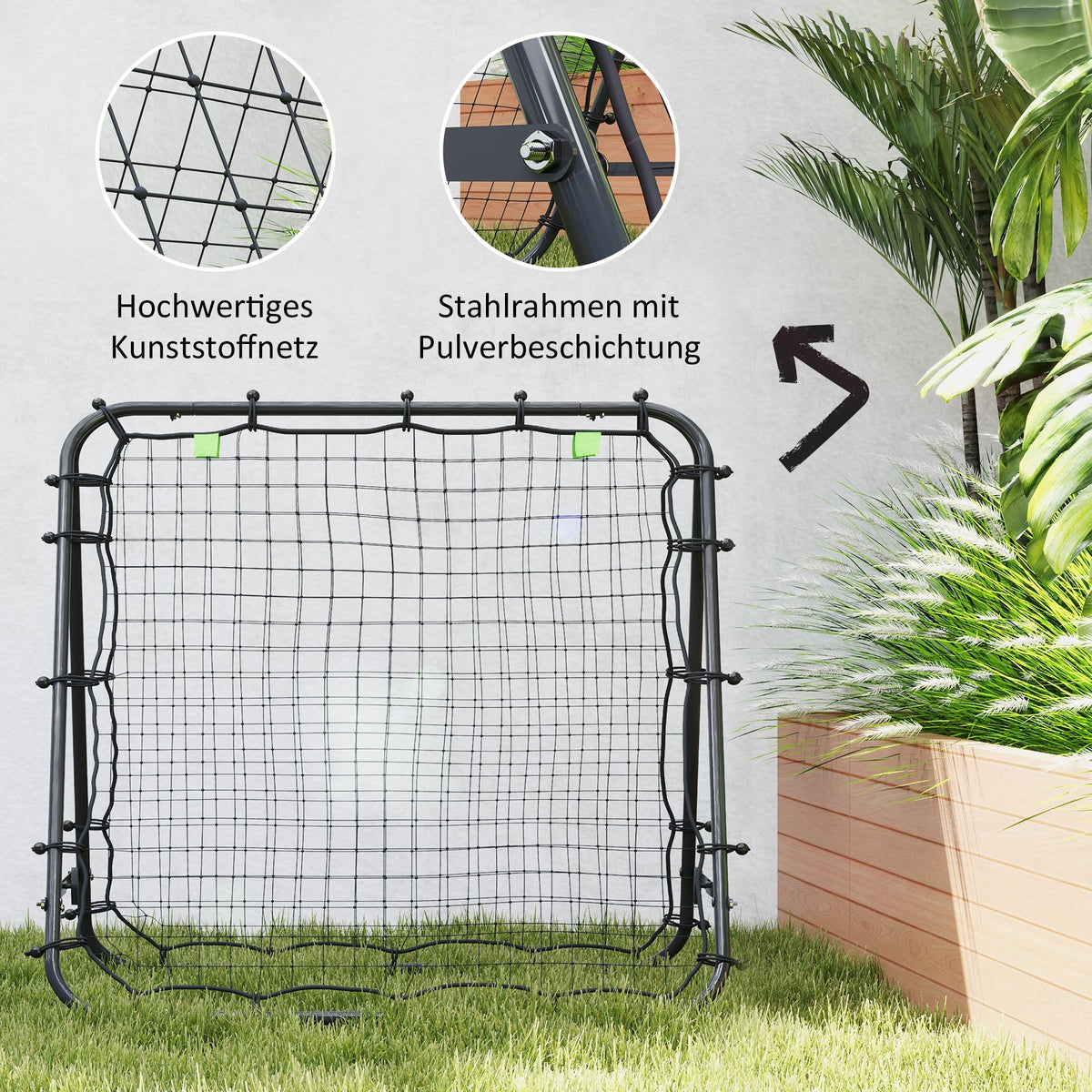 Football Rebounder Double-Sided Adjustable in 5 Levels Steel Black
