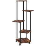 5-Tier Plant Stand, Wheels, 110cm High, Steel Wood, Charred