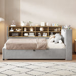 Upholstered Bed/Sofa Bed 90x200cm Hydraulic Storage USB/Type-C Charging Velvet Light Grey