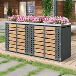 Garbage Can Enclosure with Lockable Four Doors and Planting Area, Horizontal Wood Grain Panels