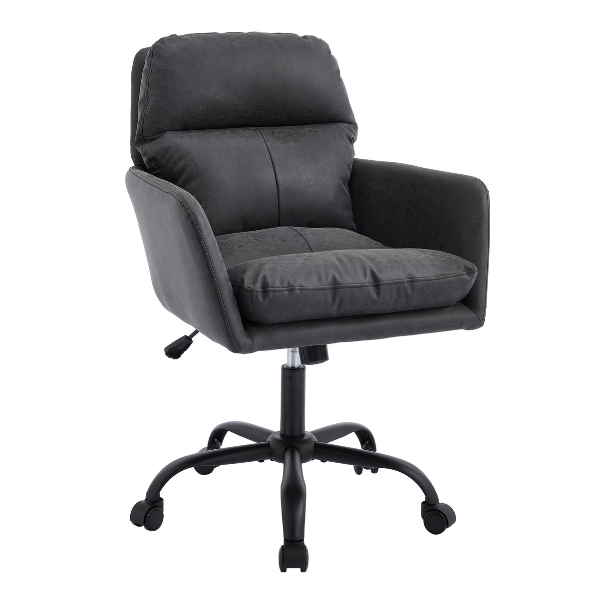 Office Chair with Height Adjustable Black Base, Black PU Faux Leather