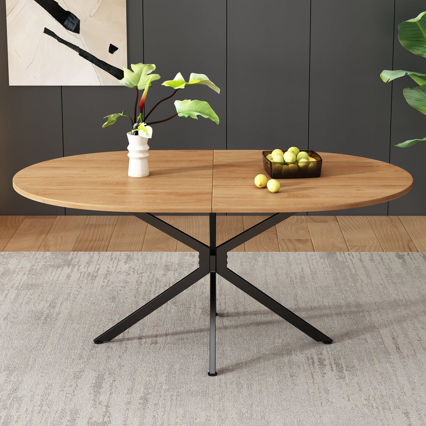 Dining Table Oval 120x80cm 4-6 Seater Metal Legs - Natural