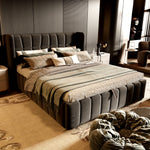 Upholstered Double Bed with LED, USB & Storage, 160x200, Linen