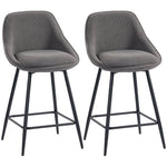Set of 2 Bar Stools, Upholstered for Kitchen Island & Dining Room, Corduroy & Steel, Grey