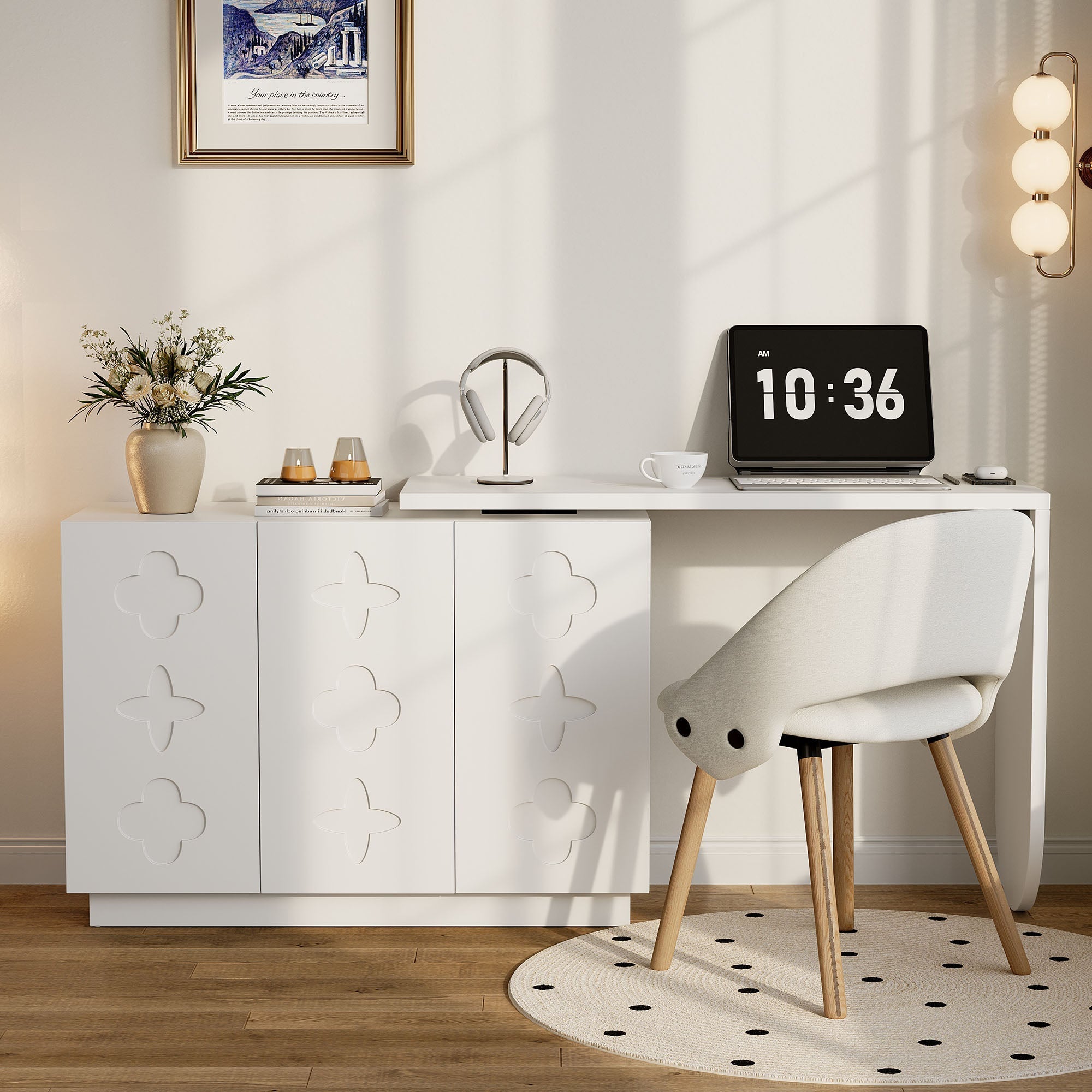 Desk, Rotating L-Shaped Corner, 110 cm White