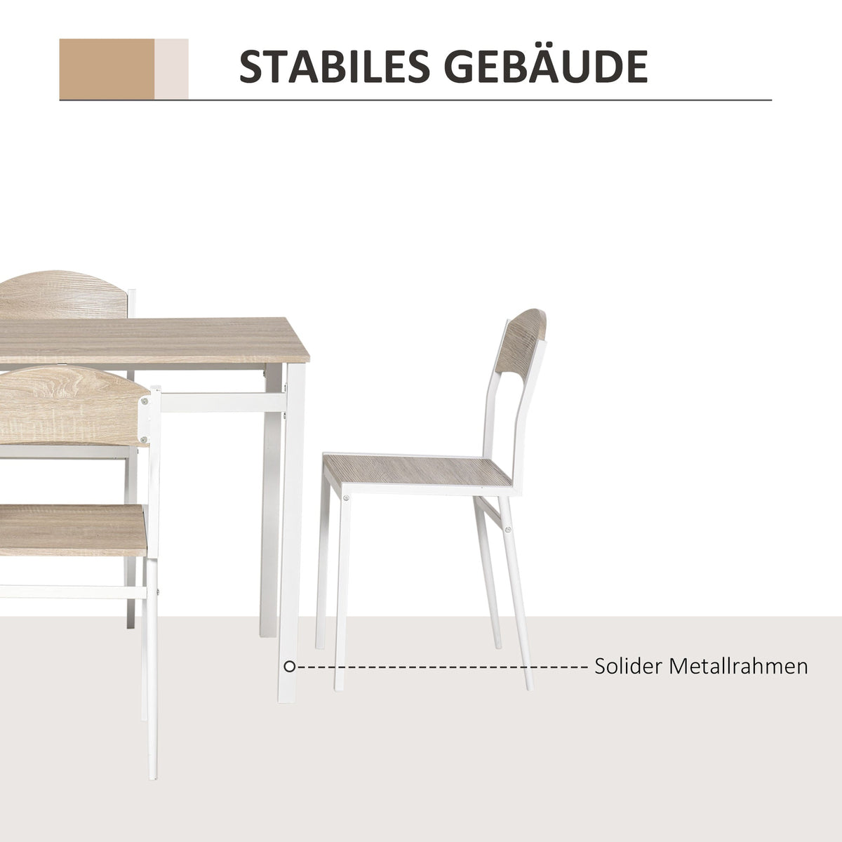 Dining Set 5-Piece Table & 4 Chairs Wood Grain MDF/Metal Grey/White