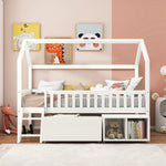 House Bed for Children and Youth 200x90 with Drawers, Storage and Anti-Drop Railing, White Pine