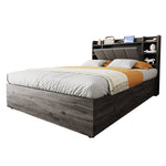 Wooden Bed, 140x200cm Hydraulic with Storage Headboard, USB & Type-C Socket, Grey