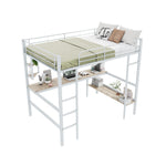 Loft Bed 140x200cm Frame with Desk & Shelves, White Metal