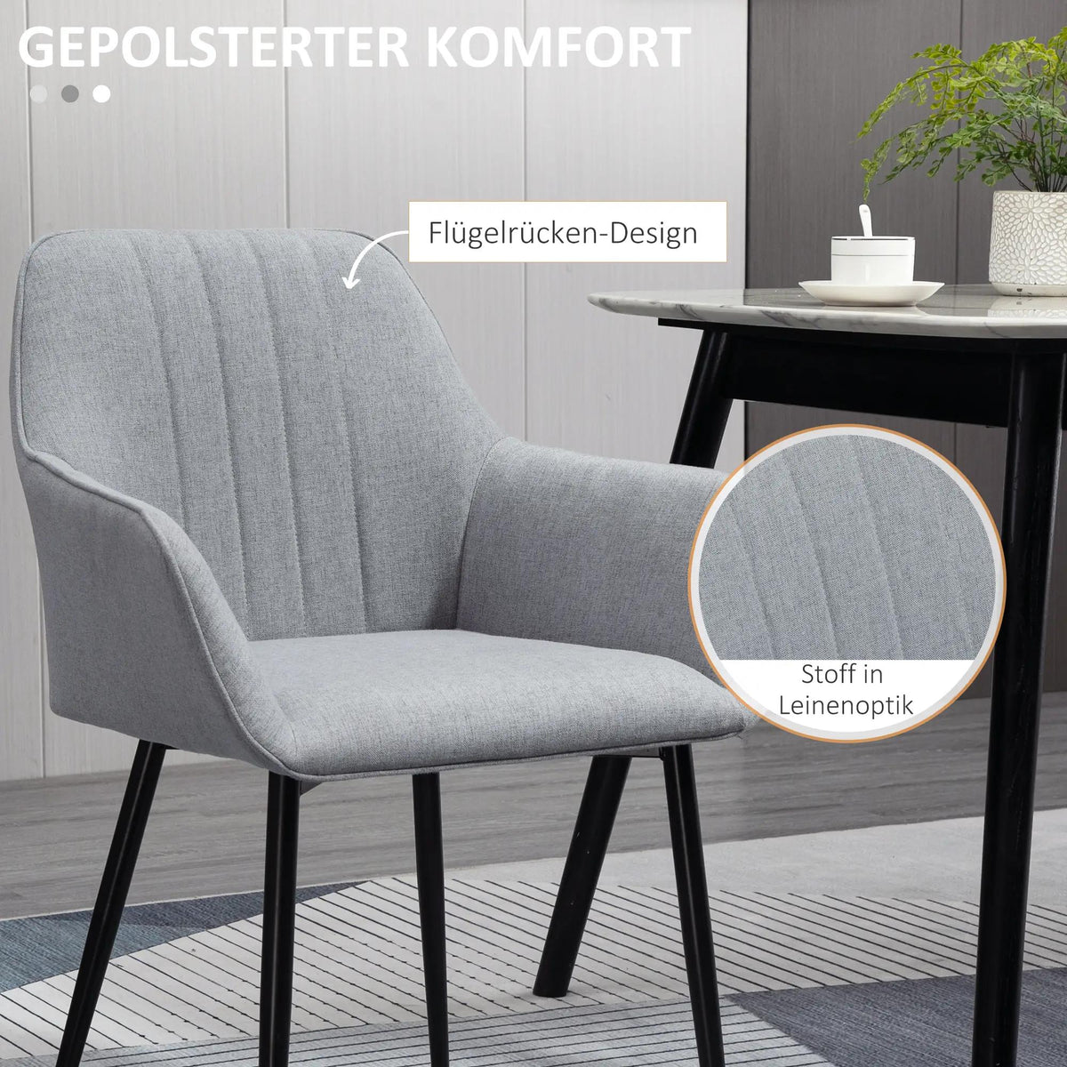 Dining Chairs, Set of 2, Upholstered, Light Grey Linen