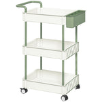 Rolling Serving Cart, 3 Tier Hanging Basket, Steel White