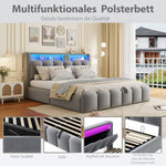 Upholstered Bed 180x200 Hydraulic Storage Headboard USB LED, Velvet Grey