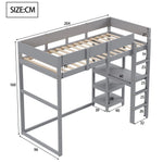 Loft Bed with Storage, 90x200cm, Slatted Base, Solid Pine Wood Grey
