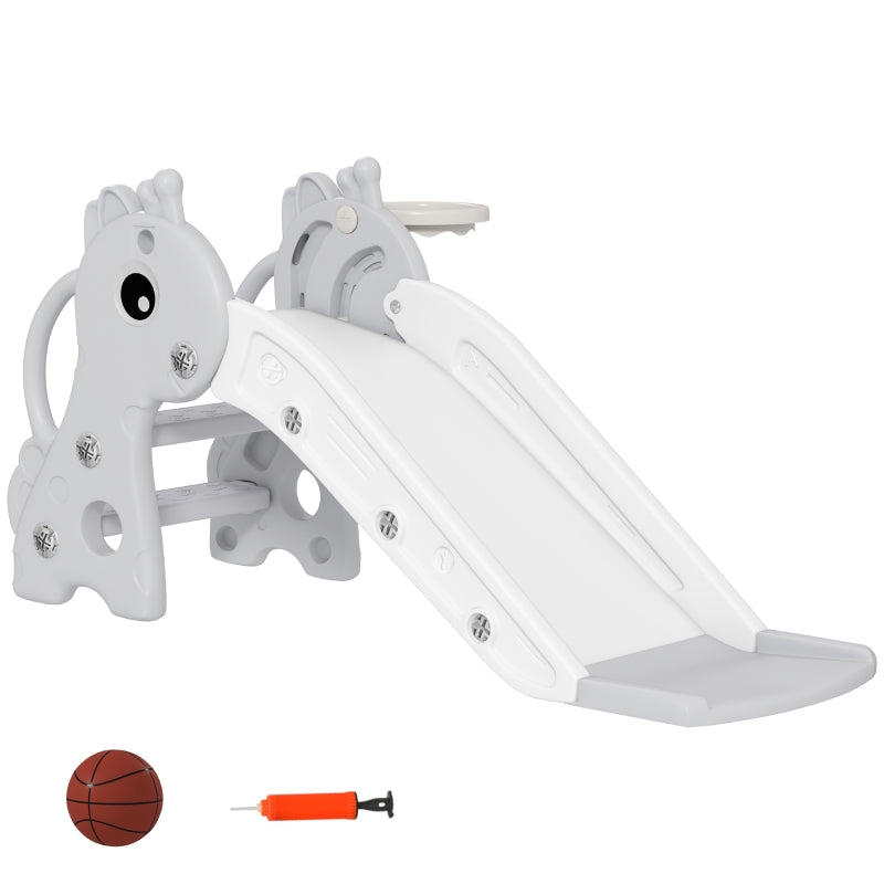 AIYAPLAY 3-in-1 Giraffe Slide with Basketball Hoop and Ball, grey