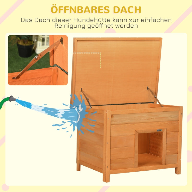 Outdoor Dog Kennel, Hinged Asphalt Roof, Raised Floor, Wooden, Yellow