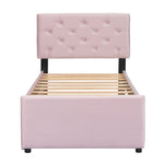 Upholstered Bed 90x200cm with Slatted Base and Rolling Storage, Pink Velvet