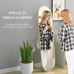 Full-Length Mirror, Oval Standing Wall with Stand, Metal Gold