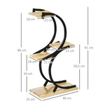 Plant Shelf S-Shaped 4-Tier Stand with Metal Frame and Solid Wood, Black