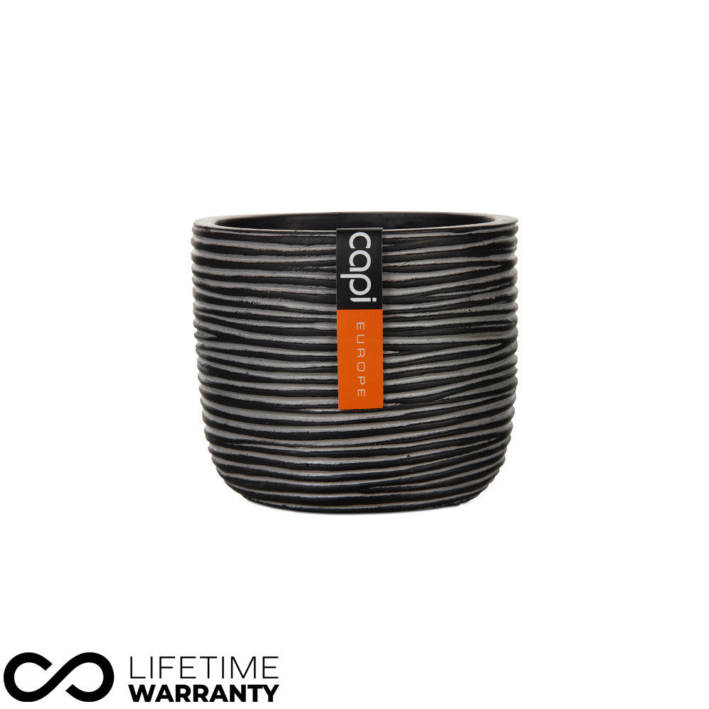 Indoor Nature Rib Egg Planter (Black) - 18cm Dia
