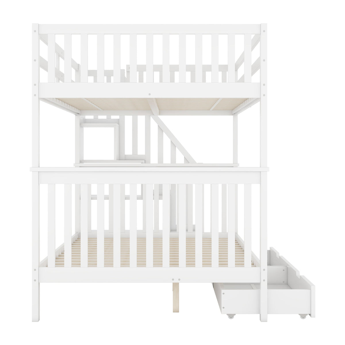 Bunk Bed 140x200cm Stair Storage 2 Drawers White