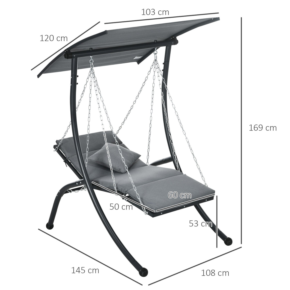 Hollywood Swing Garden Swing Cushions Adjustable Sunshade, Dark Grey