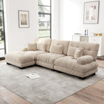 Luxurious Modular Corner Sofa L-Shaped Deep Sleeper Ottoman, Corduroy Chenille Light Brown