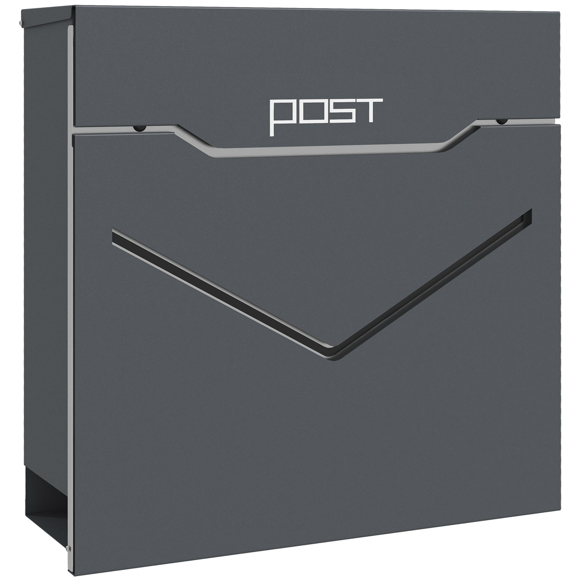 Anthracite Wall-Mounted Mailbox, Newspaper Compartment, Viewing Window, Galvanized Steel