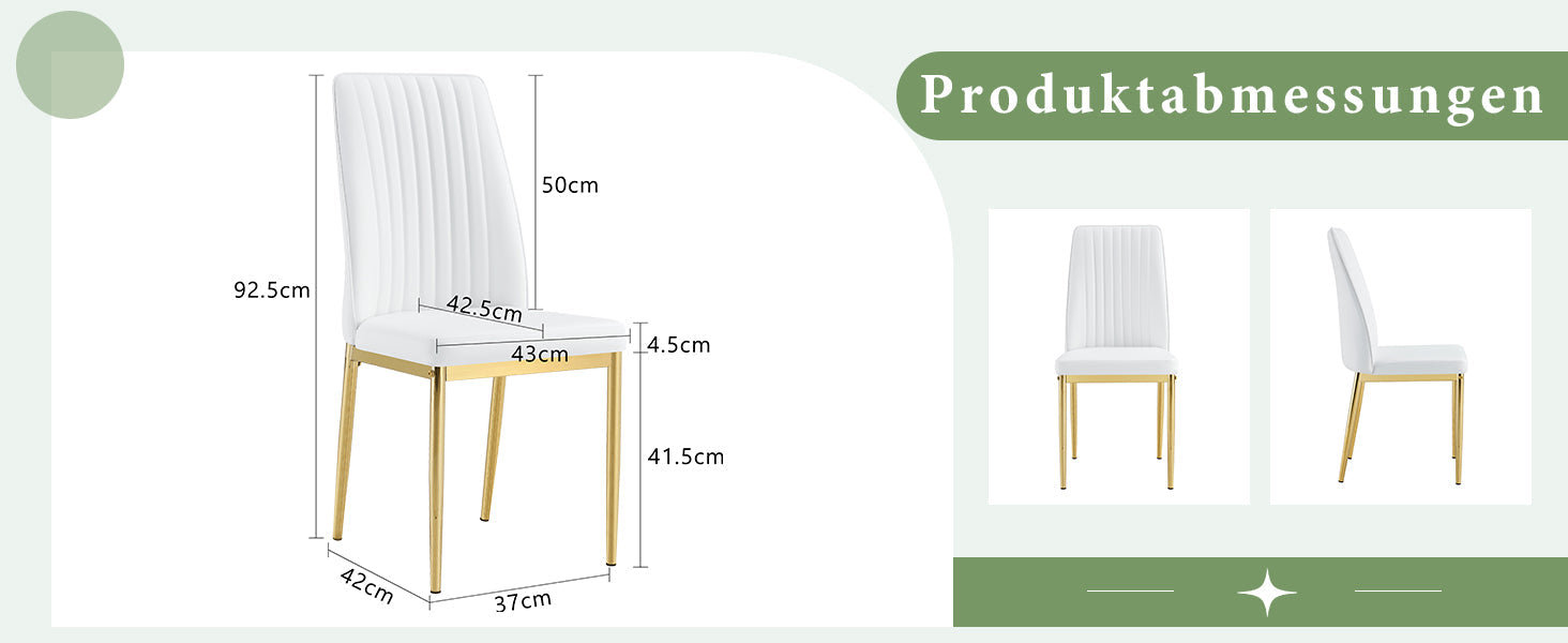 Fashionable Dining Chair 4-Piece Set with Golden Metal Legs, White PU Leather