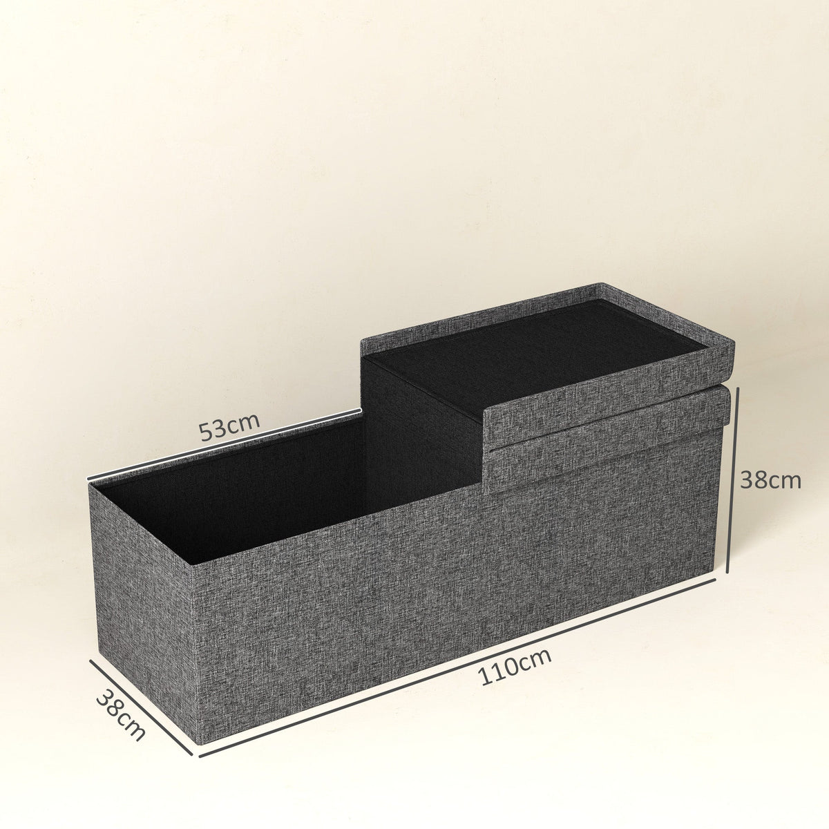 Folding Storage Bench, Separate Containers, Linen-Look, Dark Gray