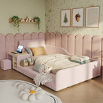 Upholstered Kids Bed Set with Desk & Stool, 90x200cm - Pink Velvet
