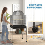 Large Bird Cage Tray Shelf Feeding Station Wheels Steel Black