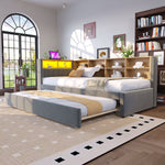 Sofa Bed 90x200 Pull-out LED Storage Flannel Dark Grey