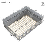 Daybed with Storage and USB Ports, 140x190cm Sofa Bed with Slatted Base and Railing, Grey Chipboard