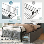Upholstered Single Bed with USB Type C, LED & 2 Drawers, 90x200, Velvet
