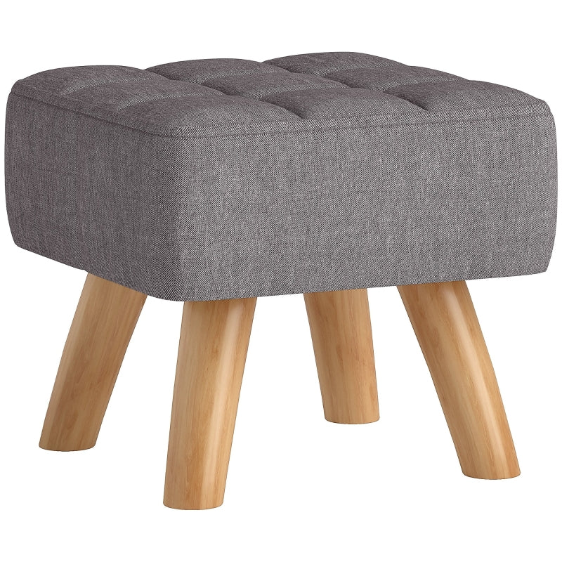 Footstool, Modern Upholstered Ottoman, Grey Linen Look