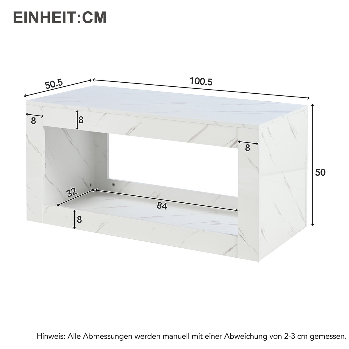 LED Coffee Table High-Gloss Remote Control Marble Print - White