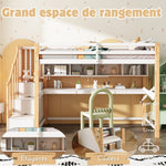 Children's Loft Bed, Large Desk & Shelves, Environmentally Friendly, Natural & White